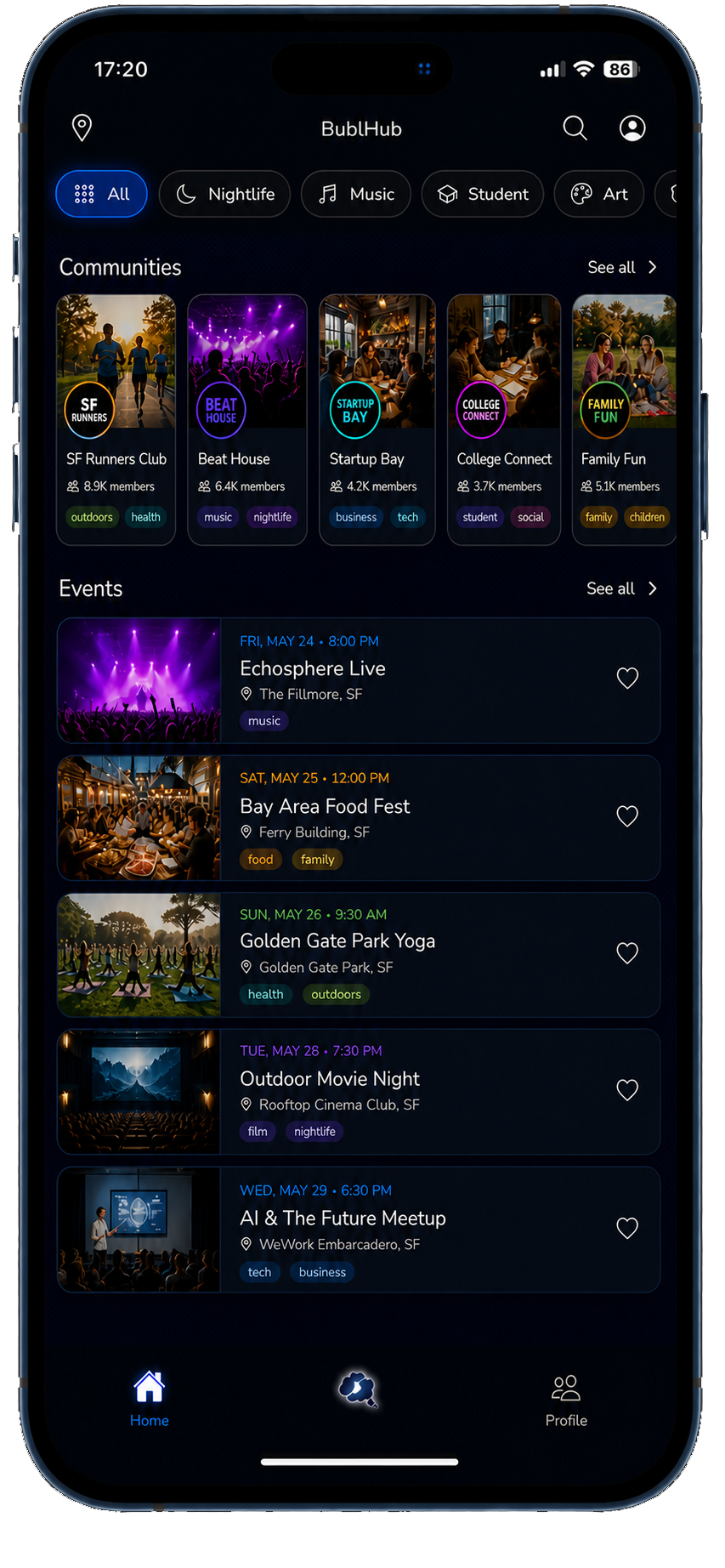 BublHub mobile home screen shown on an iPhone